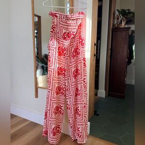 Red and cream Patterned Jumpsuit